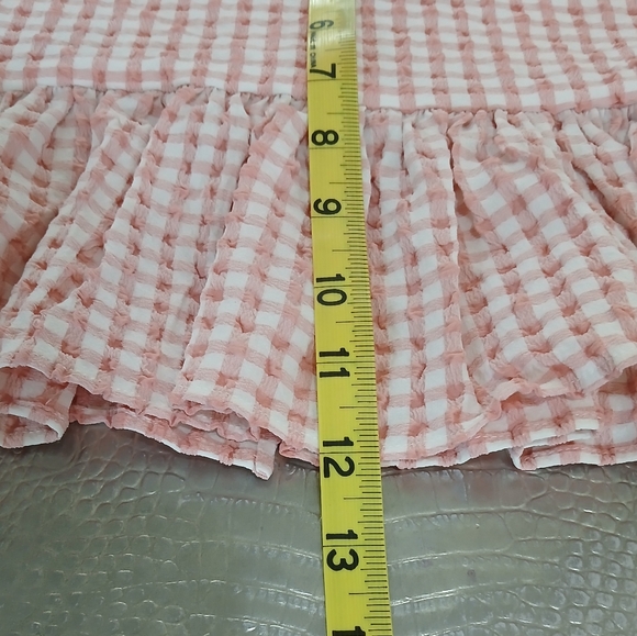 Guess sz S Pink and White Plaid Button-up Short Sleeve Peasant Blouse - Picture 8 of 14